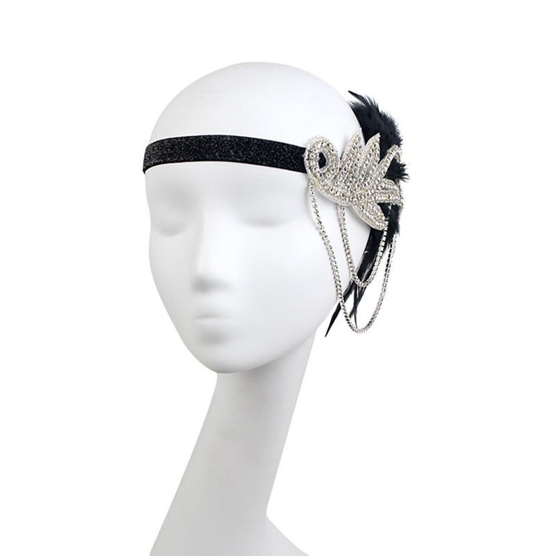 JISEN 1920s Flapper Vintage Feather Gatsby Crystal Headpiece Black - Image 4